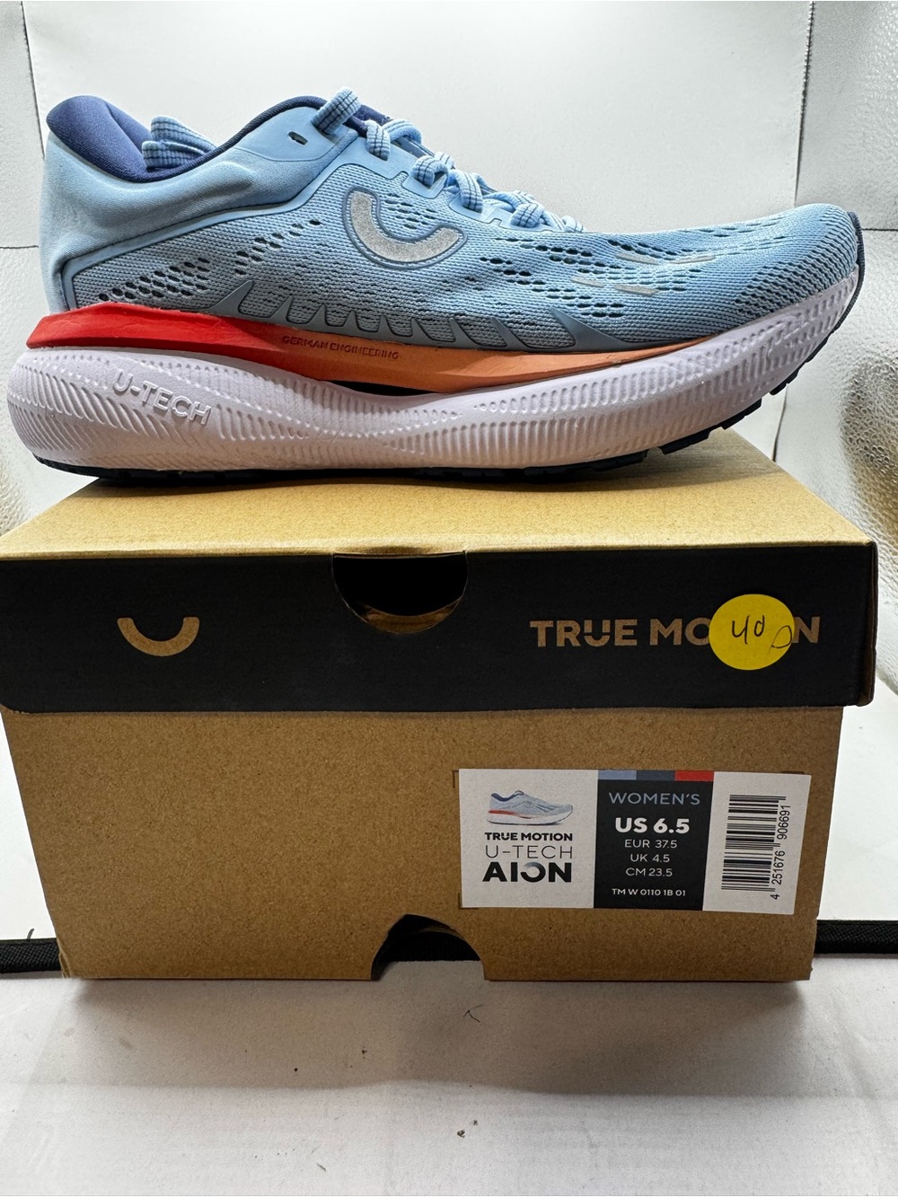 True Motion U-Tech Women's Running Shoe - Light Blue with Coral Accent